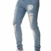 Enzo Men's Denim Ripped Denim Jeans - Blue -Cheap Enzo Sales Shop front side 7 36