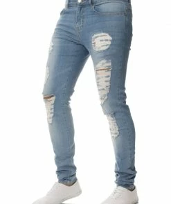 Enzo Men's Denim Ripped Denim Jeans - Blue