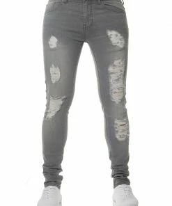Enzo Men's Denim Ripped Denim Jeans - Grey
