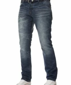 Enzo Men's Denim Straight Fit Jeans Mid Stonewash - Blue