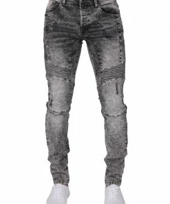 Enzo Men's Super Skinny Stretch Biker Denim Jeans - Grey