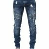Enzo Men's Super Skinny Stretch Biker Denim Jeans - Blue
