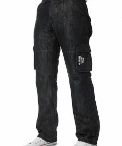 Enzo Men's Combat Denim Jeans - Black