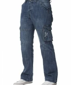 Enzo Men's Combat Denim Jeans - Blue