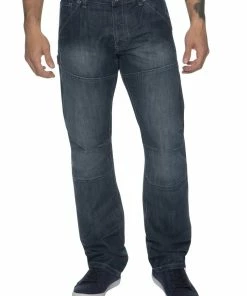 Enzo Men's Midwash Straight Fit Denim Jeans EZ243 - Blue