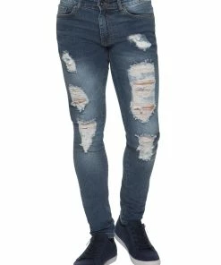 Enzo Men's Denim Ripped Denim Jeans - Blue