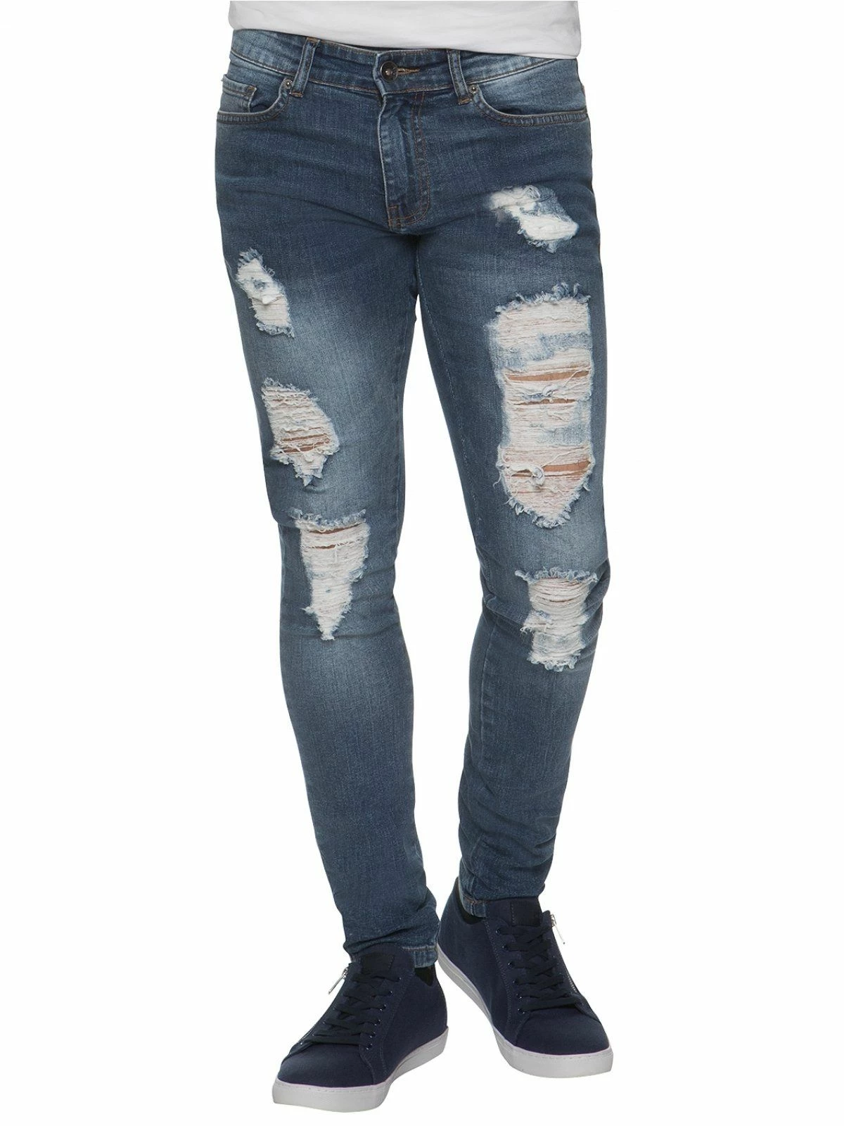 Enzo Men's Denim Ripped Denim Jeans - Blue 3 Enzo Men's Denim Ripped Denim Jeans - Blue