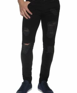 Enzo Men's Denim Ripped Denim Jeans - Black