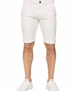 Enzo Men's Slim Fit Stretch Chino Shorts - White