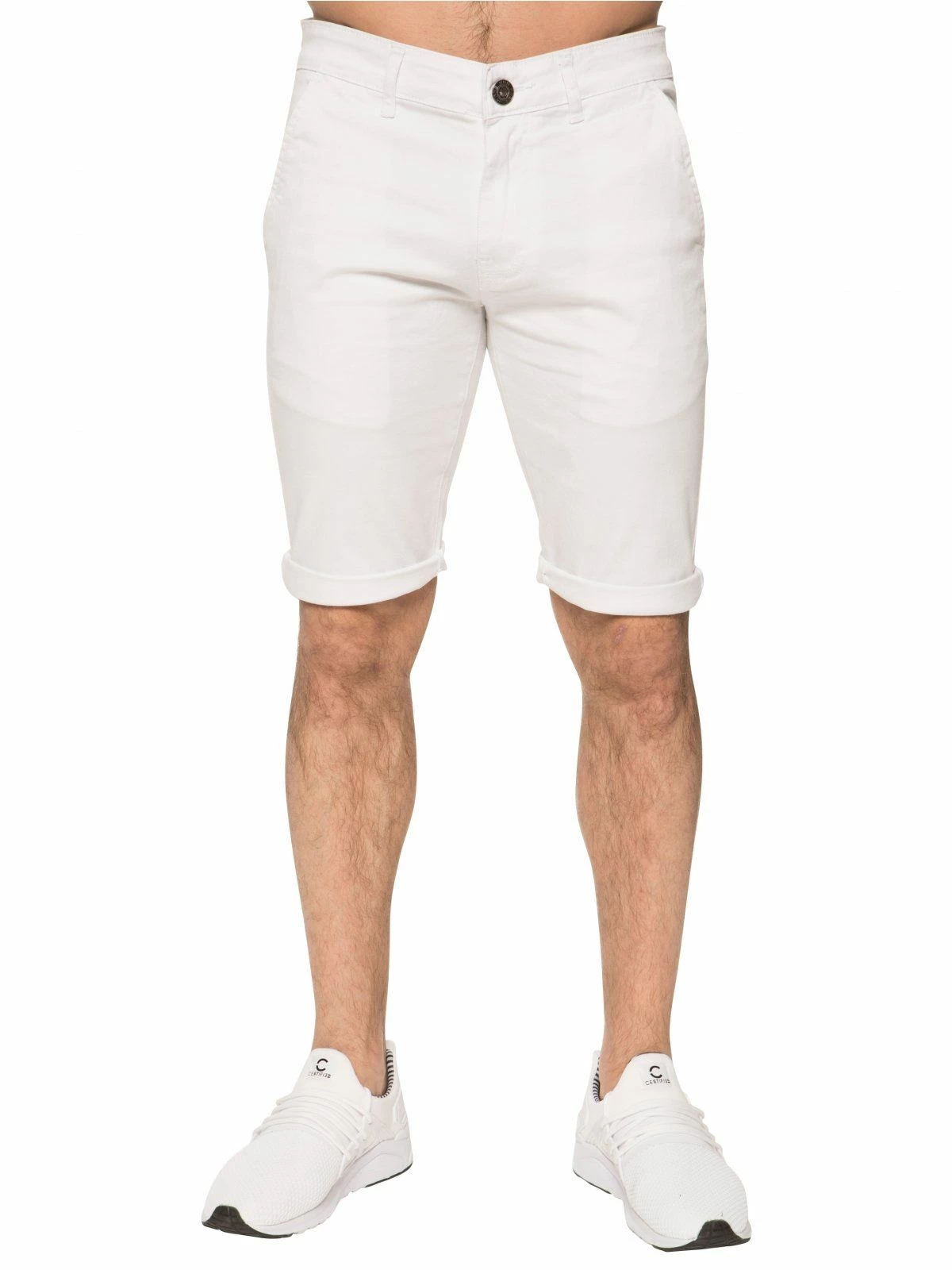 Enzo Men's Slim Fit Stretch Chino Shorts - White 3 Enzo Men's Slim Fit Stretch Chino Shorts - White