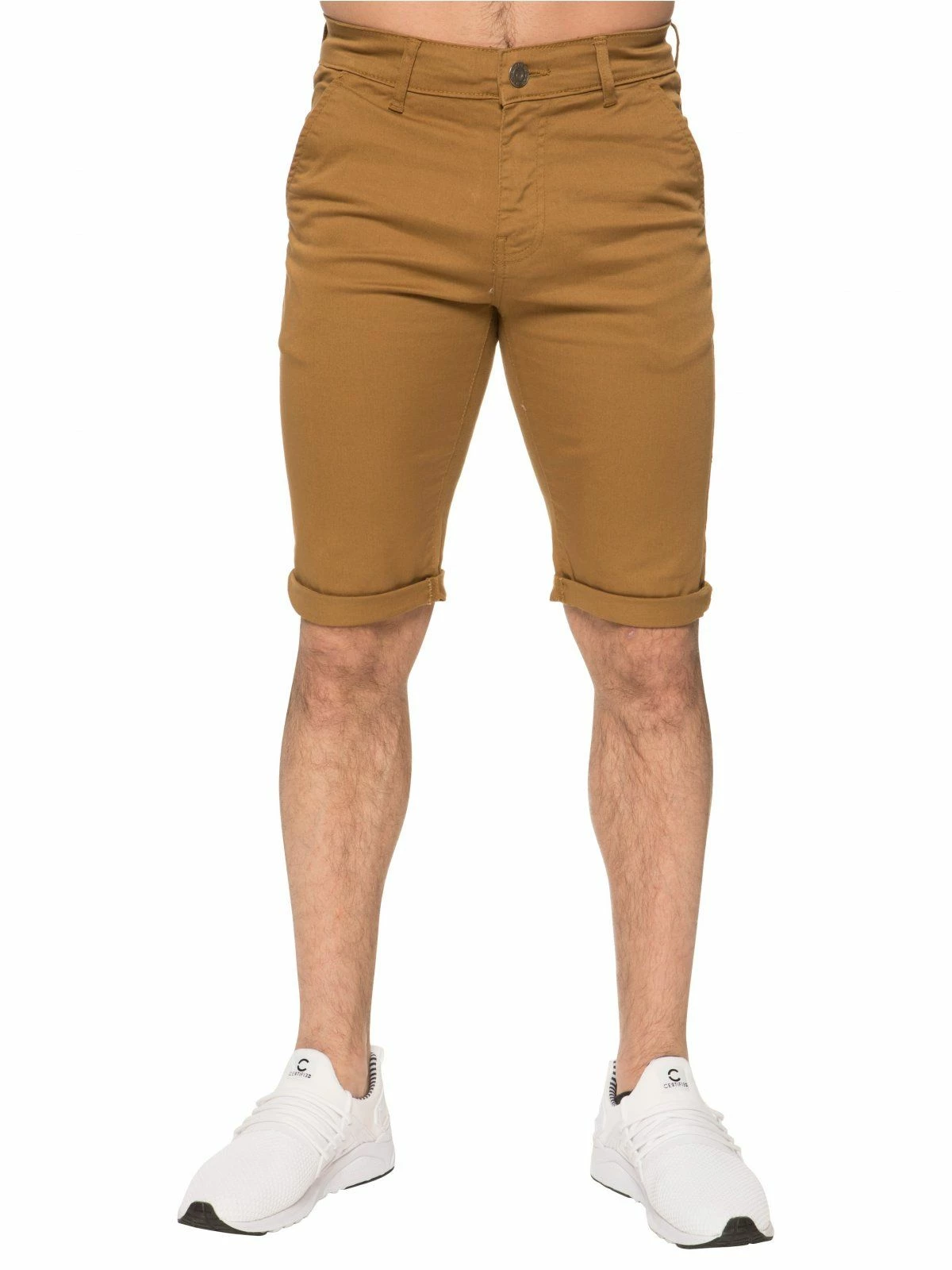 Enzo Men's Slim Fit Stretch Chino Shorts - Tan 3 Enzo Men's Slim Fit Stretch Chino Shorts - Tan