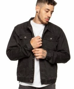 Enzo Men's Enzo Denim Designer Jacket - BLK - Black