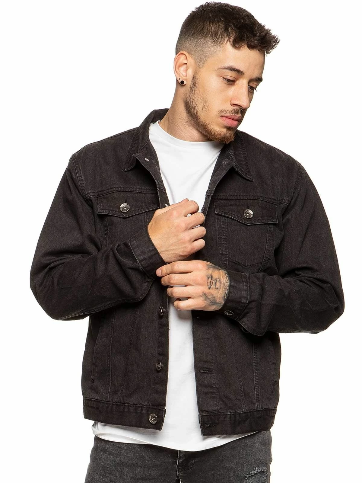 Enzo Men's Enzo Denim Designer Jacket - BLK - Black 3 Enzo Men's Enzo Denim Designer Jacket - BLK - Black