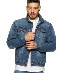 Enzo Men's Enzo Denim Designer Jacket - MSW - Blue