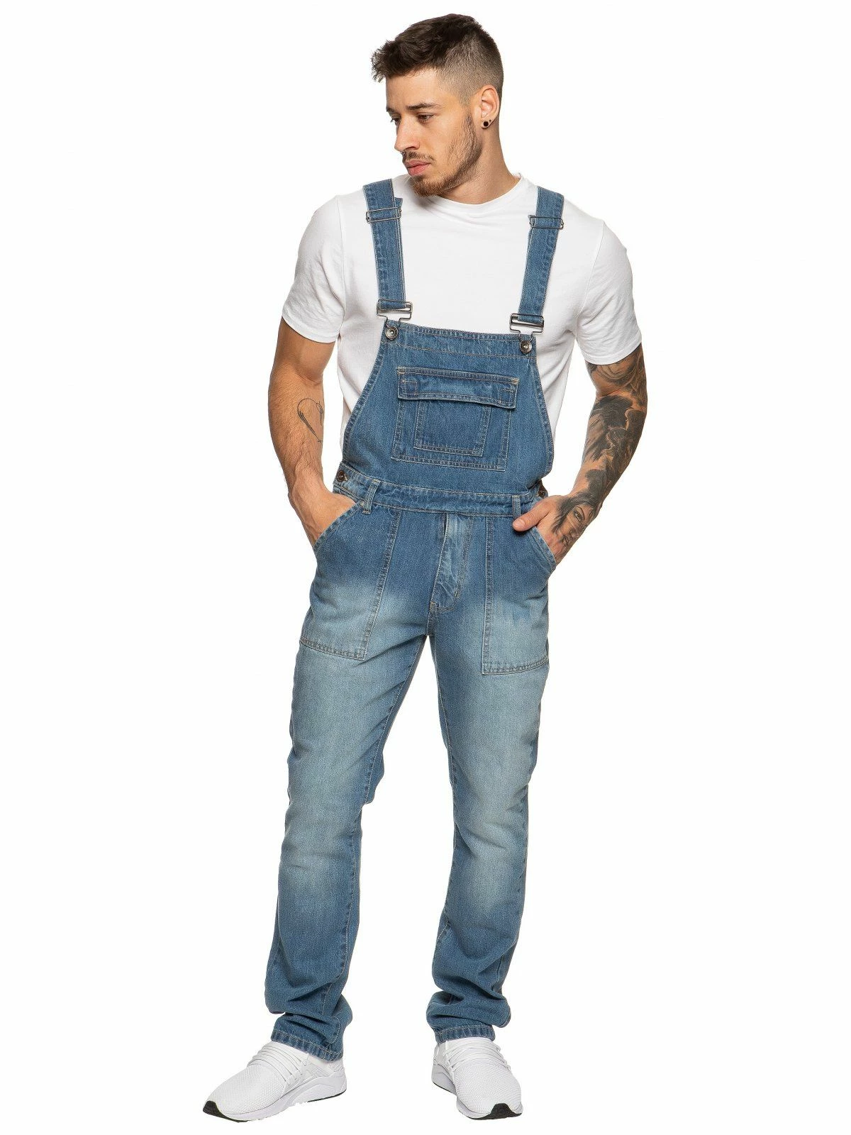 Enzo Men's Blue Denim Overall Dungarees 3 Enzo Men's Blue Denim Overall Dungarees