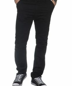 Enzo Men's Chinos Slim Fit Stretch Jeans - Black