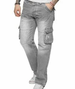 Enzo Men's Combat Denim Jeans - Grey
