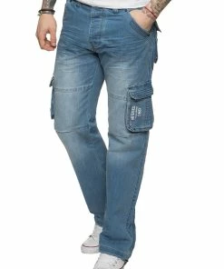 Enzo Men's Combat Denim Jeans - Blue
