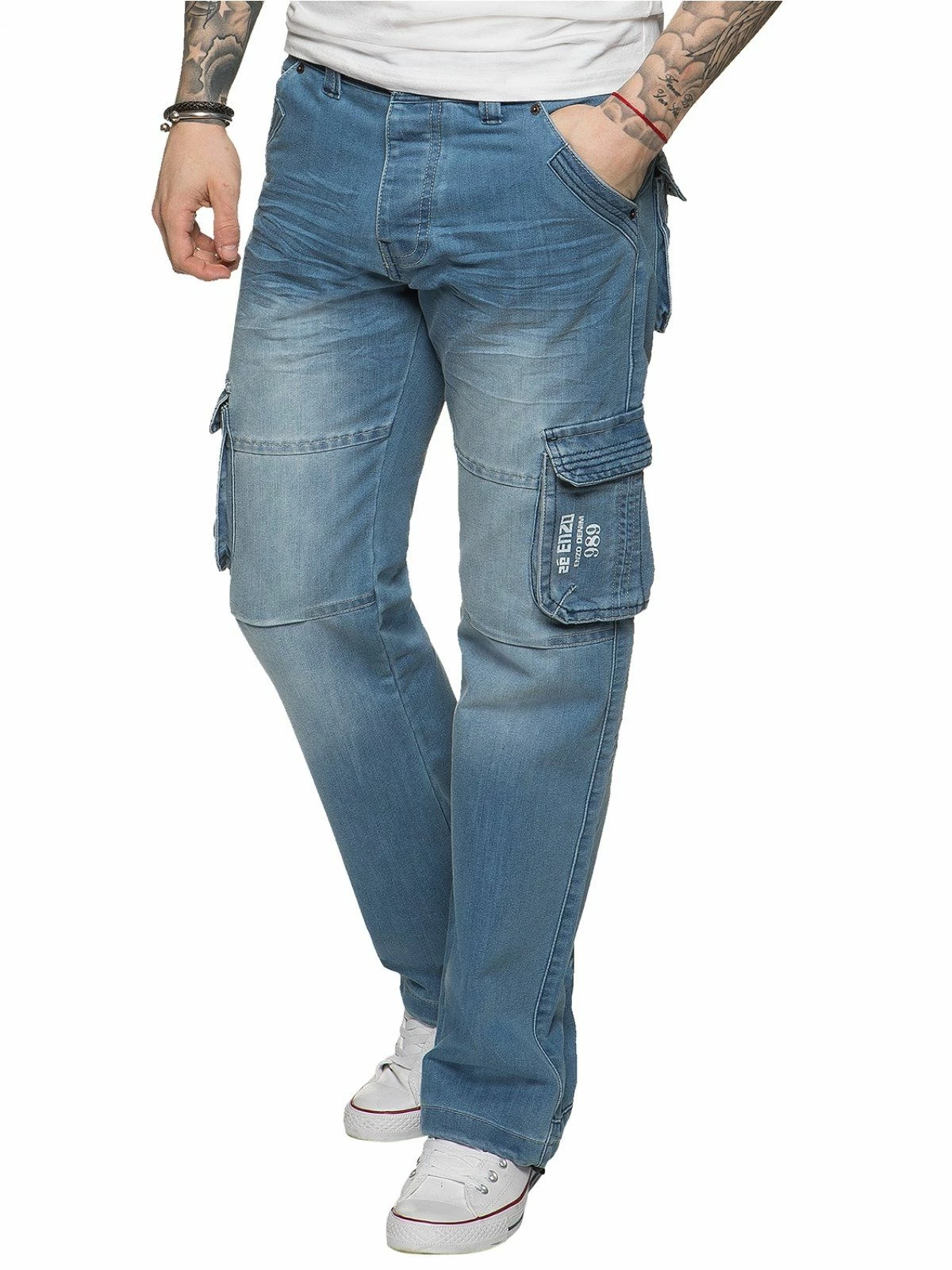 Enzo Men's Combat Denim Jeans - Blue 3 Enzo Men's Combat Denim Jeans - Blue