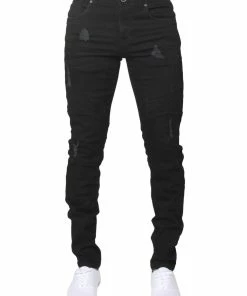 Enzo Men's Super Skinny Stretch Biker Denim Jeans - Black